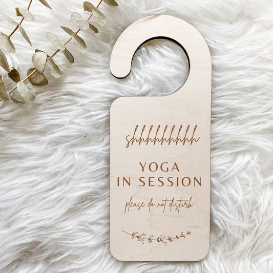 Engraved Yoga in Session Sign, In Session Sign, In Session Door Handle Sign, Yoga Gift, Yoga Teacher Sign, Wellness Decor, Yoga Decor