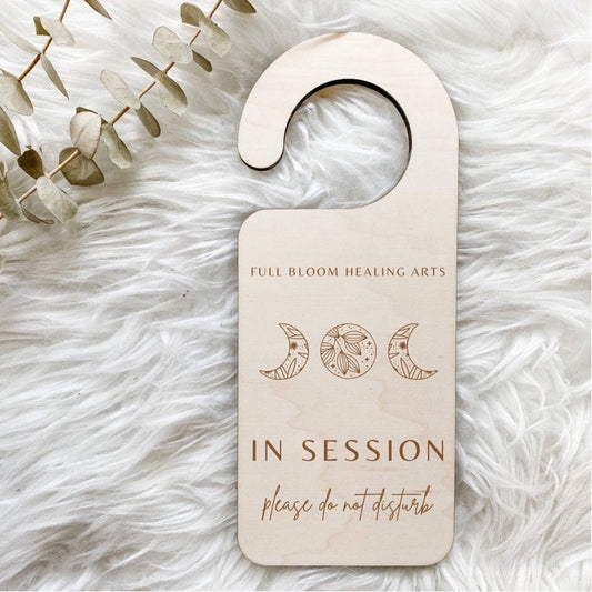 Engraved In Session Sign for Therapist, In Session Sign, In Session Door Handle Sign, Yoga Gift, Yoga Teacher Sign, Wellness Decor