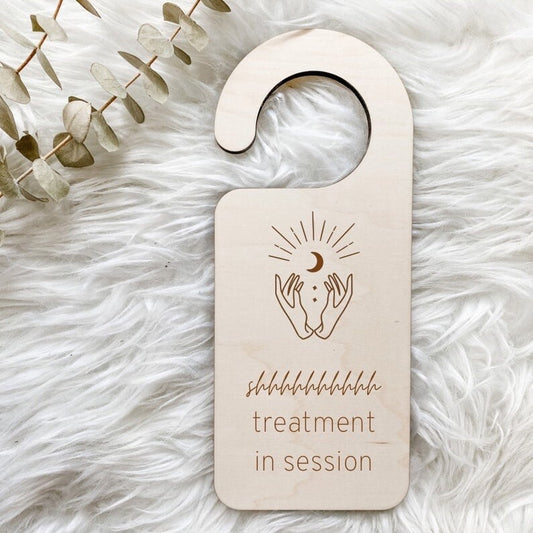 Engraved Treatment in Session, In Session Sign, In Session Door Handle Sign, Yoga In Session Sign, Wellness Decor, Vertical Door Sign